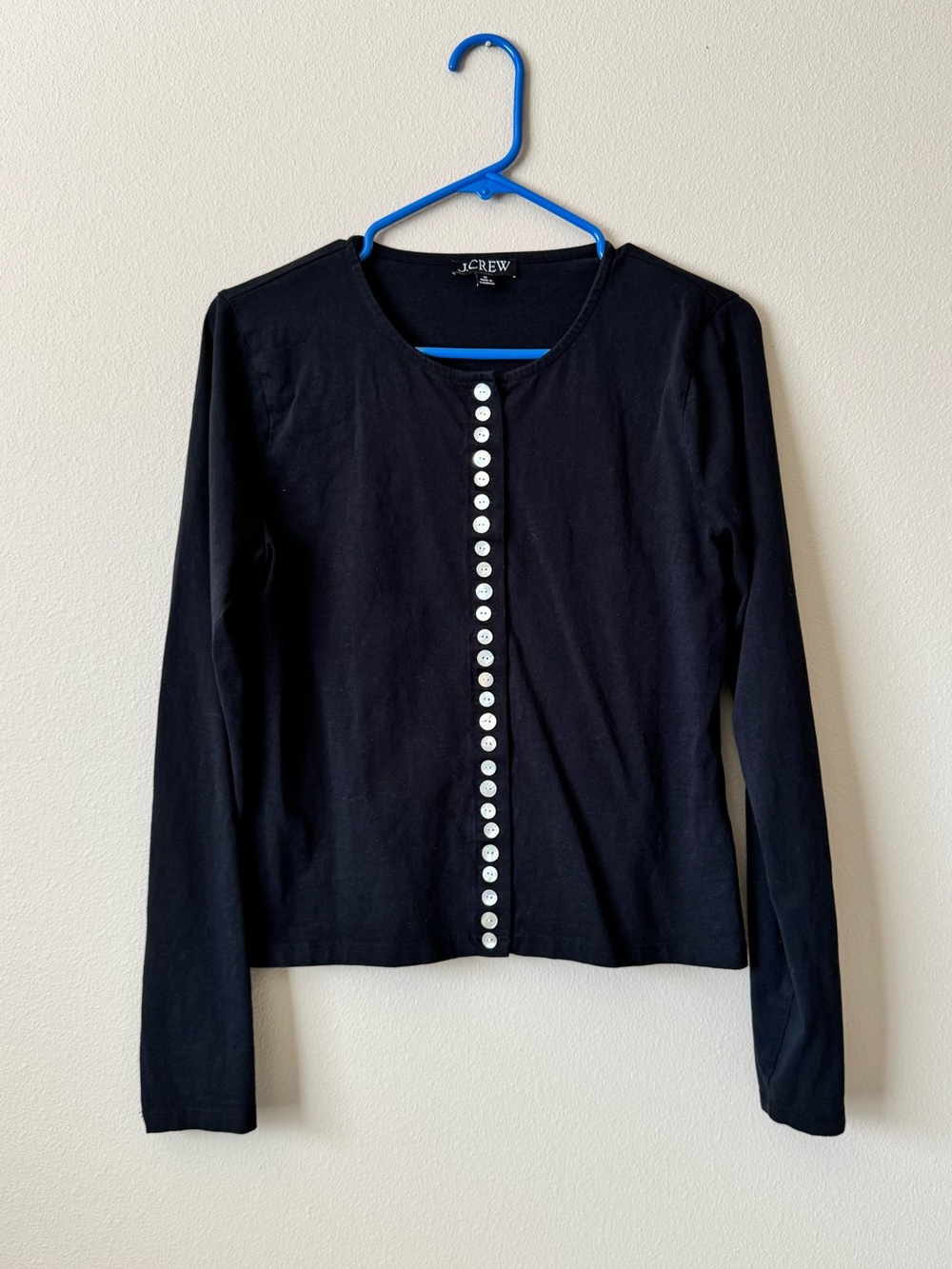J.Crew Boyfriend jersey cardigan with pearl shell button